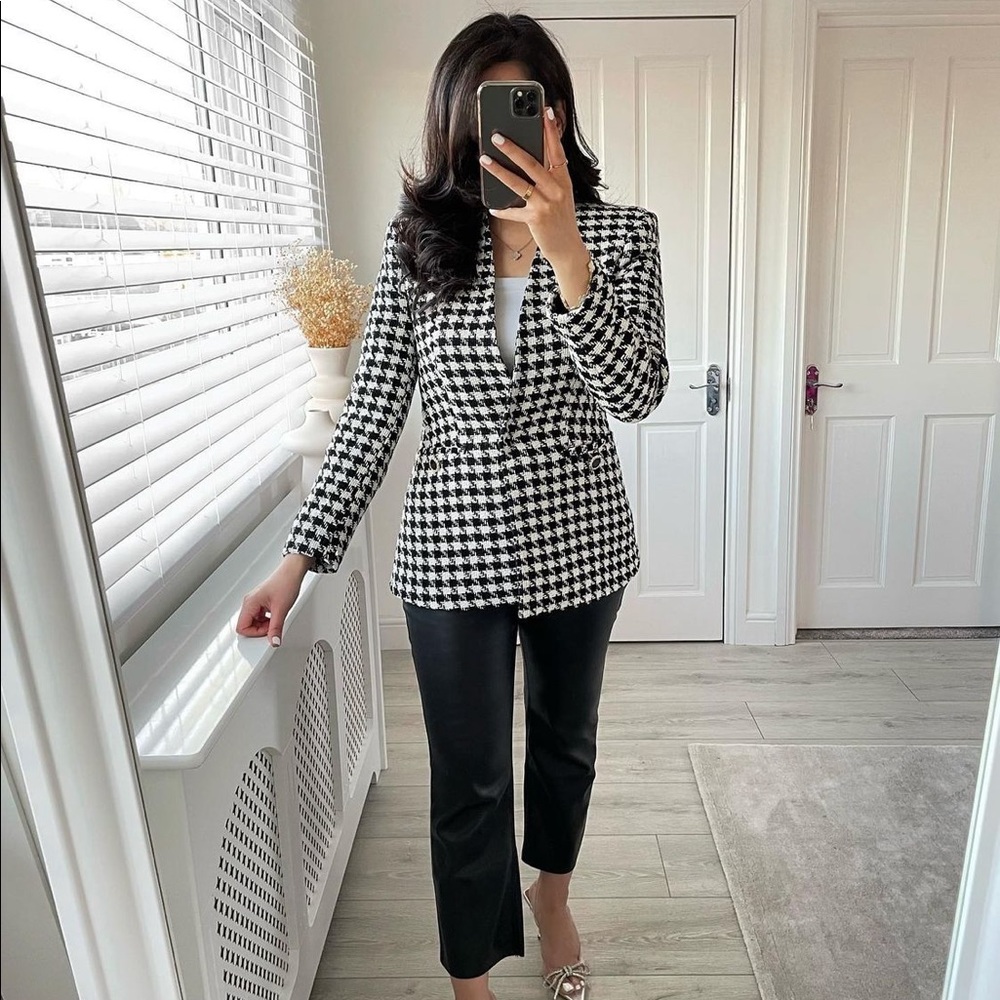 BNWT Zara Textured Houndstooth Blazer Sz S